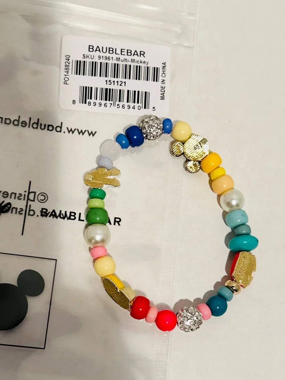 Baublebar NWT Disney Mickey Mouse Beaded Multicolored Charm Bracelet